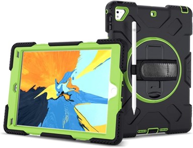 NIKCORP Oklopna maska za iPad 9/8/7 10.2" s rotirajućim postoljem 360° troslojna zaštita i ručka, crna